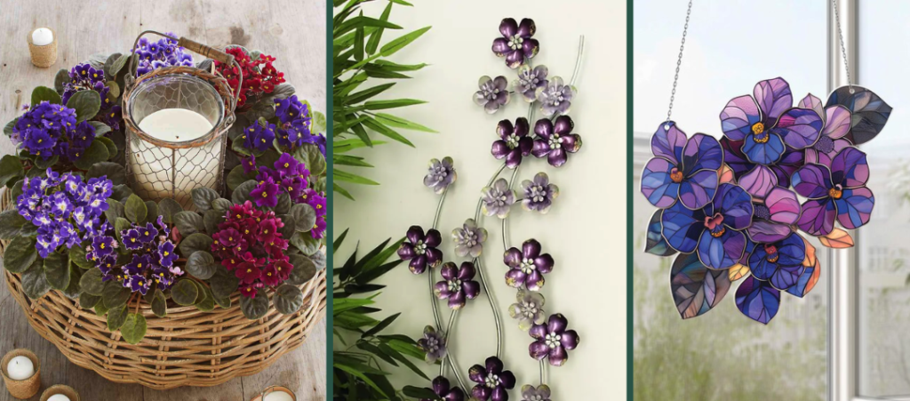 Violet flowers used as decorative home décor inspired by February birth flower symbolism