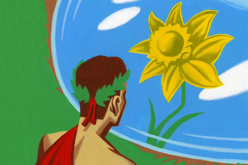Artistic interpretation of daffodil symbolism inspired by the Narcissus myth