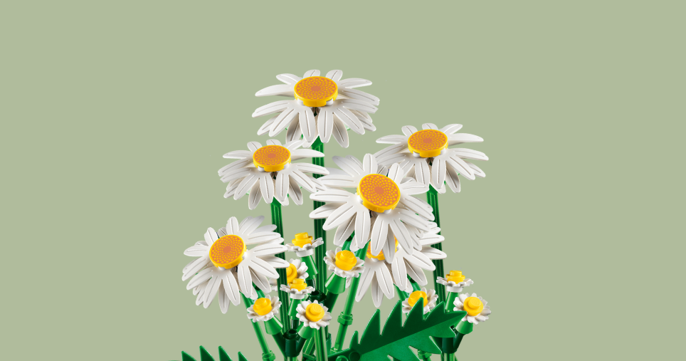 LEGO daisy inspired by the April birth flower in a long-lasting floral design