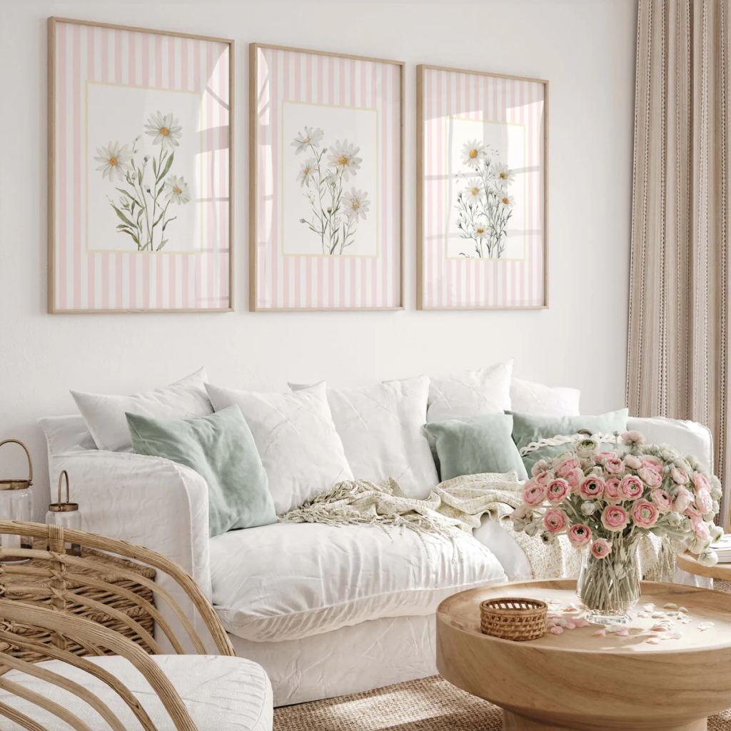 Daisies styled as spring home decor inspired by the April birth flower